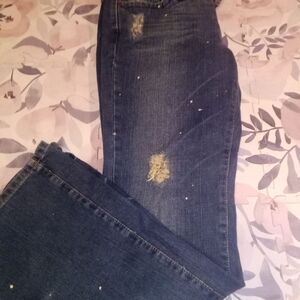 Women's Distressed Flare Jeans in Dark Blue